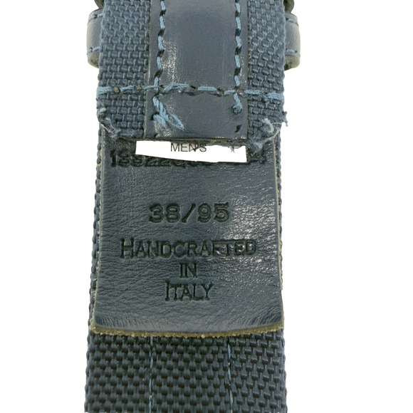 Italian Made Leather Fabric Belt Navy Silver Buckle Mens 38 - Picture 5 of 8